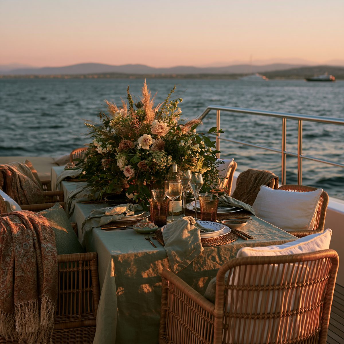 Garden Party — sage green and wild flowers at dusk